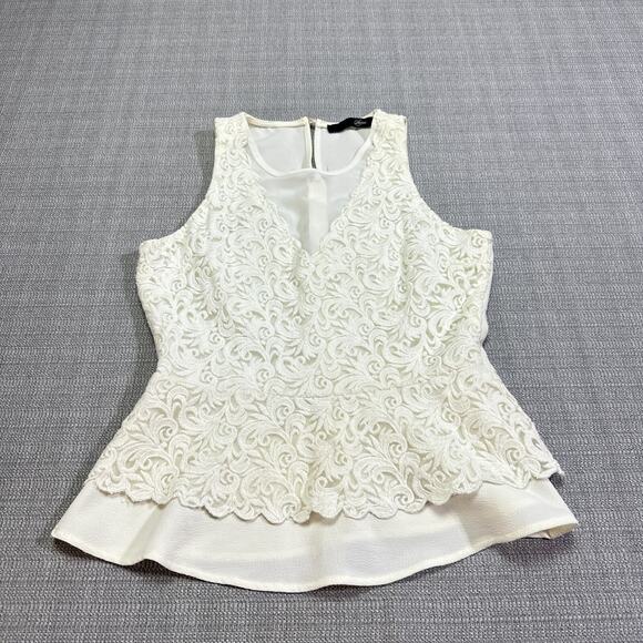 SugarLips Top Small Ivory Lace Peplum Sleeveless Whimsy Romantic Elegant Busines - Picture 1 of 8
